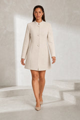 Mid-length coat with stand collar