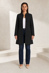 Mid-length coat with stand collar