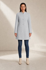 Mid-length coat with stand collar