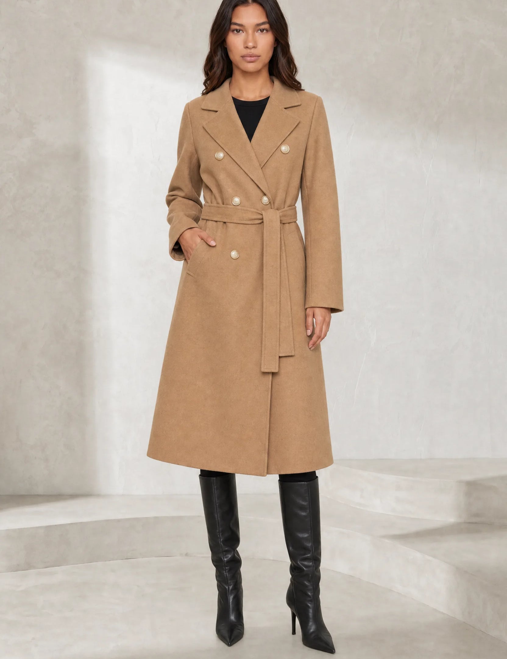 Manteau mi-long ceinturé col tailleur | Lounelle Paris