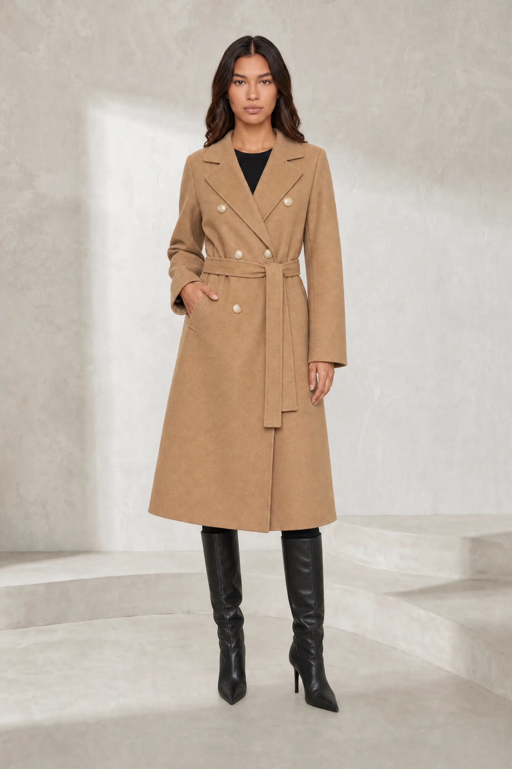 Manteau mi-long ceinturé col tailleur | Lounelle Paris