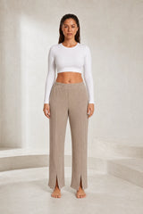 Beige High-Waisted Split Pants