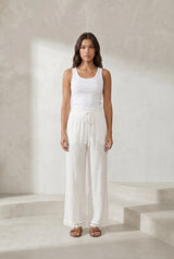 High-waist wide-leg white pants