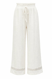 Pantalon blanc taille haute dentelle | Lounelle Paris