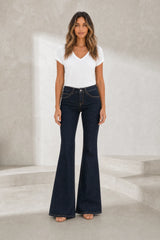 Dark blue flared mid-rise pants