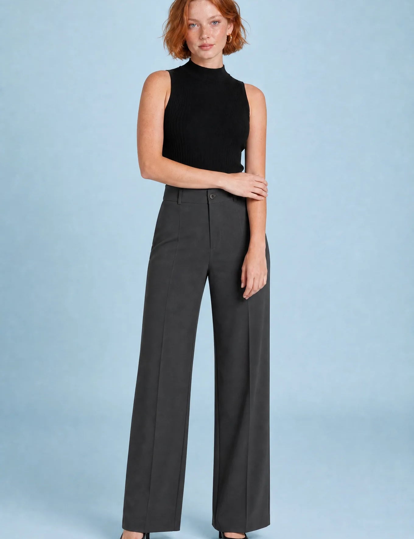 Pantalon de tailleur fluide taille haute | Variante Gris foncé | Lounelle Paris