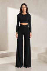 High-Waist Fluid Pants with Cross Belt