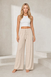 Pantalon large abricot taille élastique | Lounelle Paris