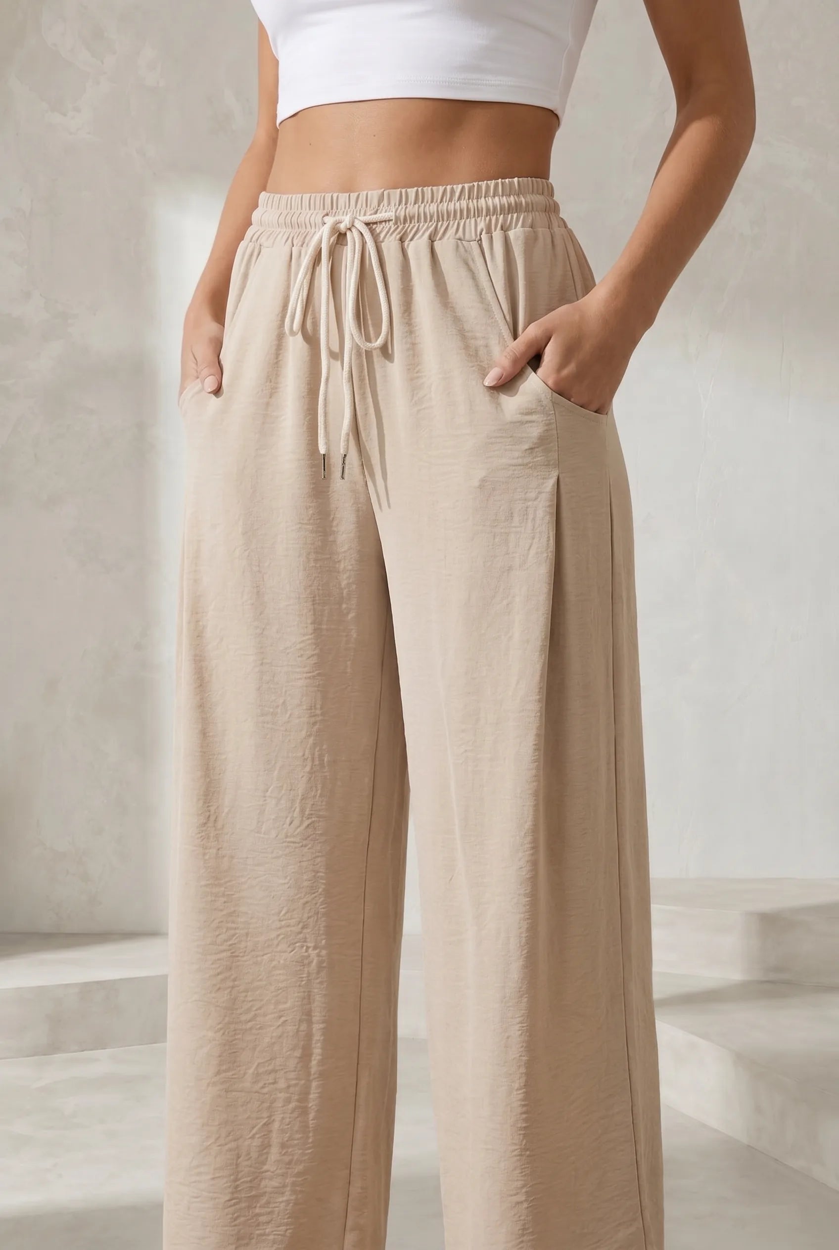 Pantalon large abricot taille élastique | Lounelle Paris