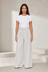Light Gray Belted Wide-Leg Pants