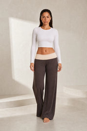 Pantalon large marron taille basse | Lounelle Paris