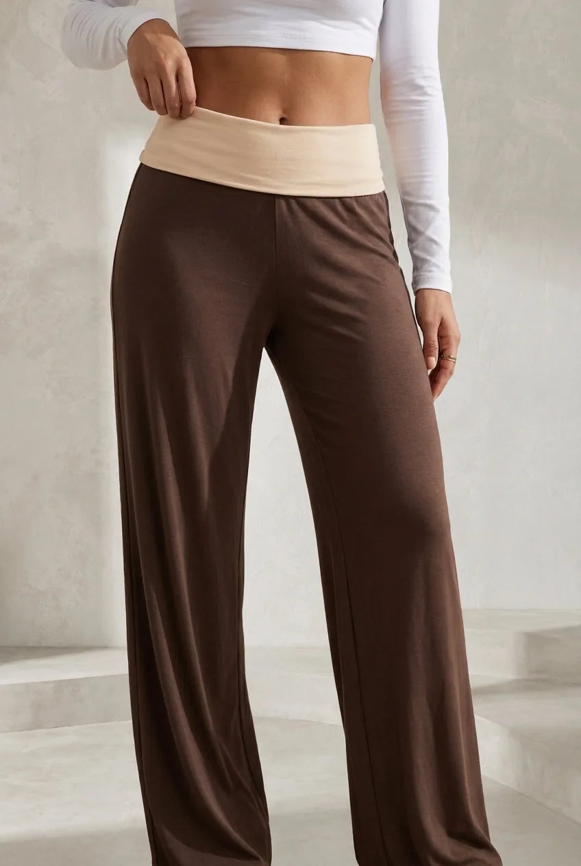 Pantalon large marron taille basse | Lounelle Paris