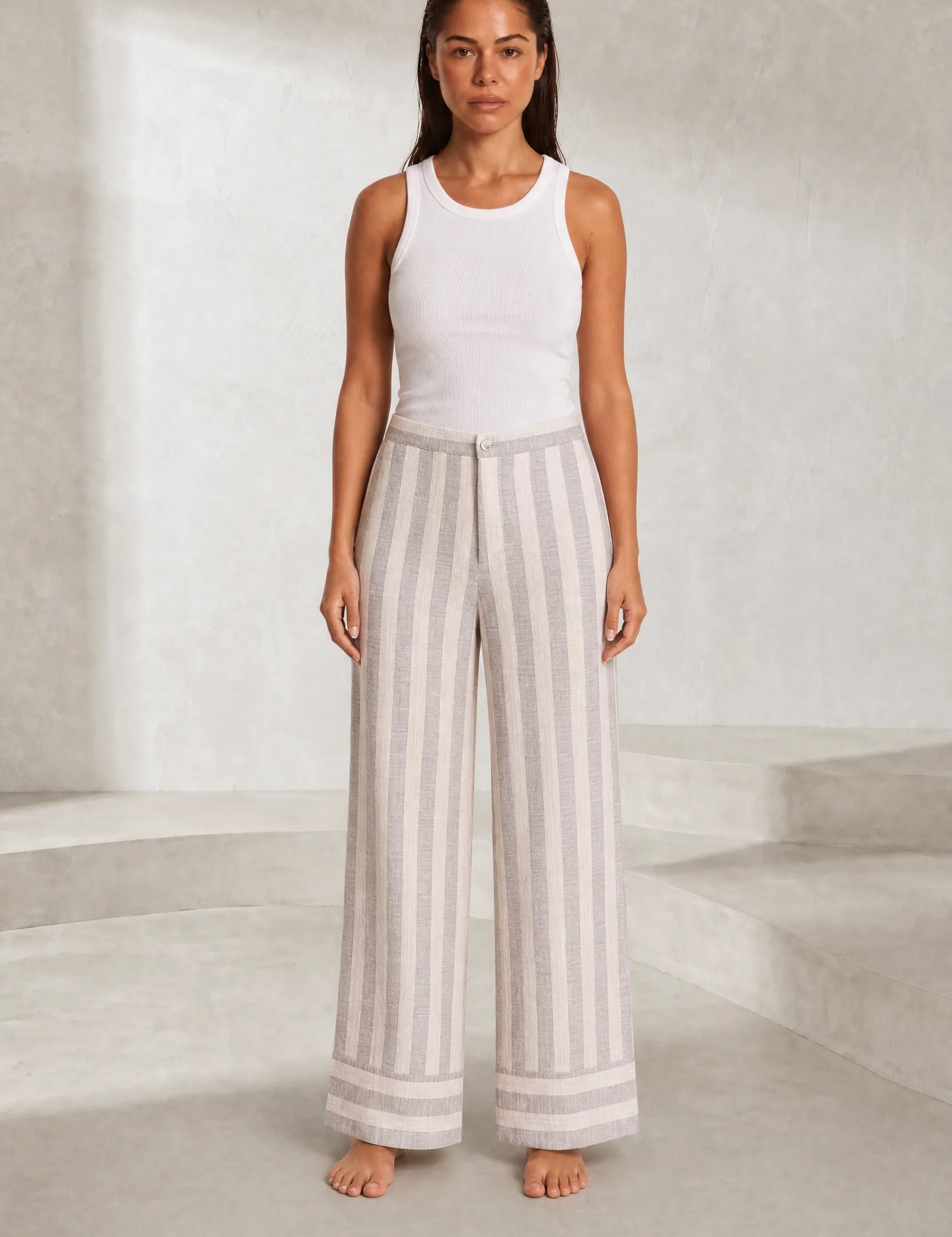 Pantalon large rayé taille haute | Lounelle Paris