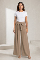 High-waisted wide-leg slit pants