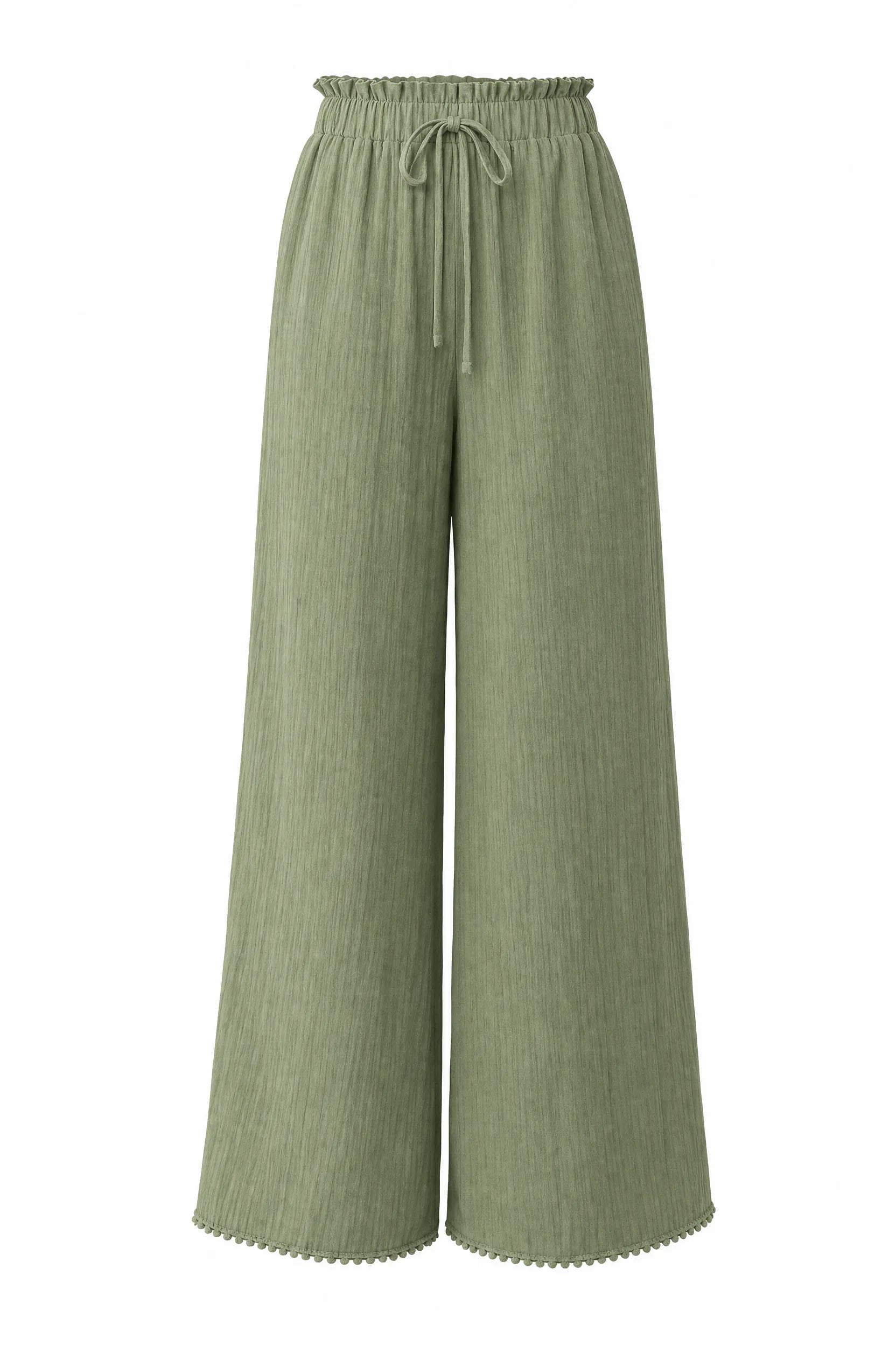Pantalon large vert taille volantée | Lounelle Paris