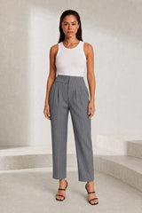 High-waisted striped tailored pants