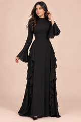 Black Ruffle Bell Sleeve Maxi Dress