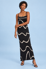 Black Backless Striped Dress