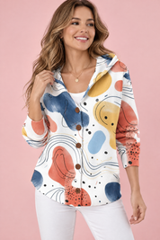 Gilet blanc à capuche boutonné | Vue de face | Lounelle Paris