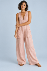 Pink V-Neck Wide-Leg Jumpsuit