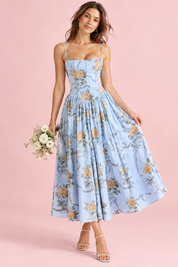 Robe longue bleue à corset | Vue de face | Lounelle Paris