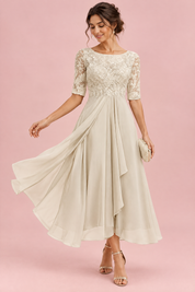 Robe en mousseline à corsage brodé ivoire | Vue de face | Lounelle Paris