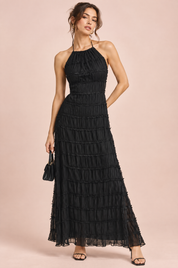 Robe longue plissée noire | Vue de face | Lounelle Paris