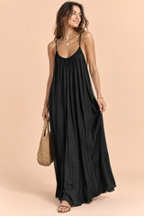 Flowy Backless Maxi Dress Black