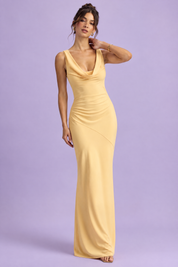 Robe longue asymétrique torsadée jaune | Vue de face | Lounelle Paris