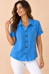 Short Sleeve Blue Collared Shirt