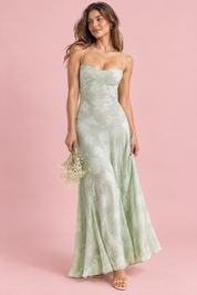 Robe longue fleurie vert clair | Vue de face | Lounelle Paris
