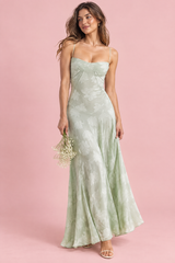 Light Green Floral Fit-and-Flare Maxi Dress