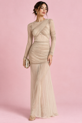Beige Ruched Bodycon Maxi Dress