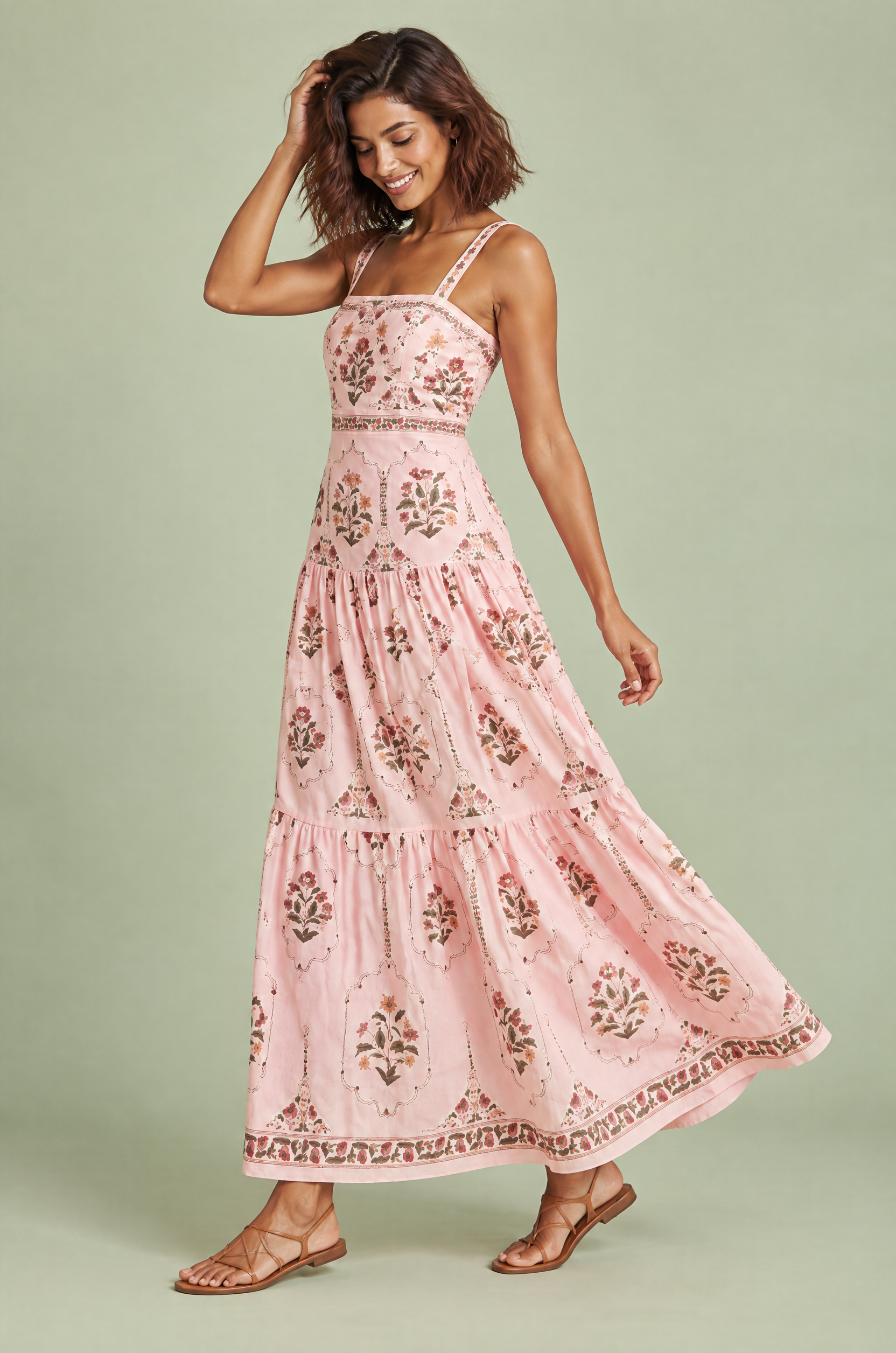 Robe longue rose fleurie à volants | Vue de dos | Lounelle Paris