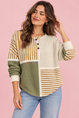 Olive Printed Waffle Top