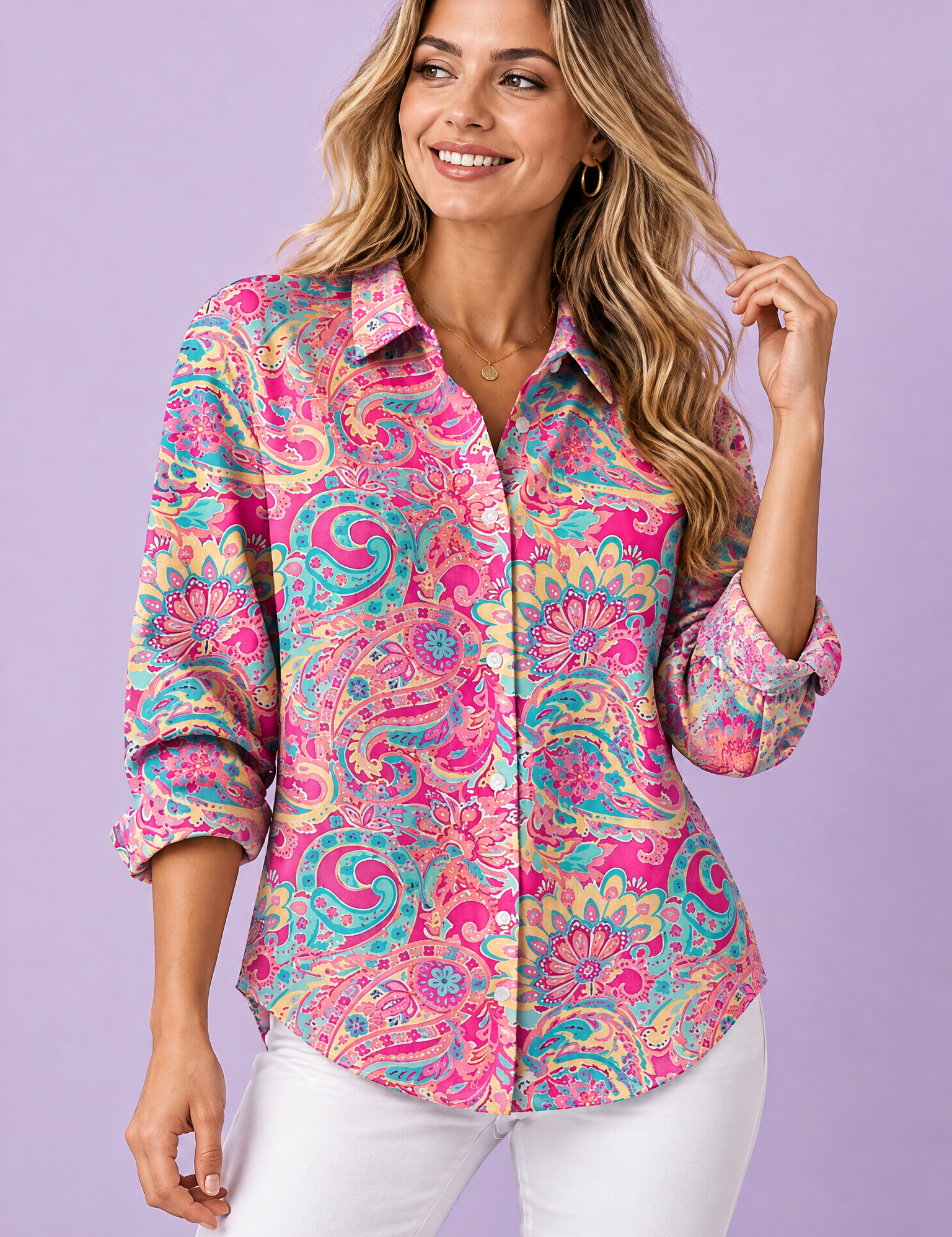 Chemise rose à imprimé floral | Vue de face | Lounelle Paris