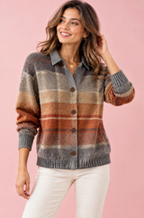 Plaid Collared Grey Cardigan