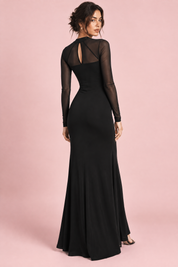 Robe longue noire froncée à encolure carrée | Vue de dos | Lounelle Paris