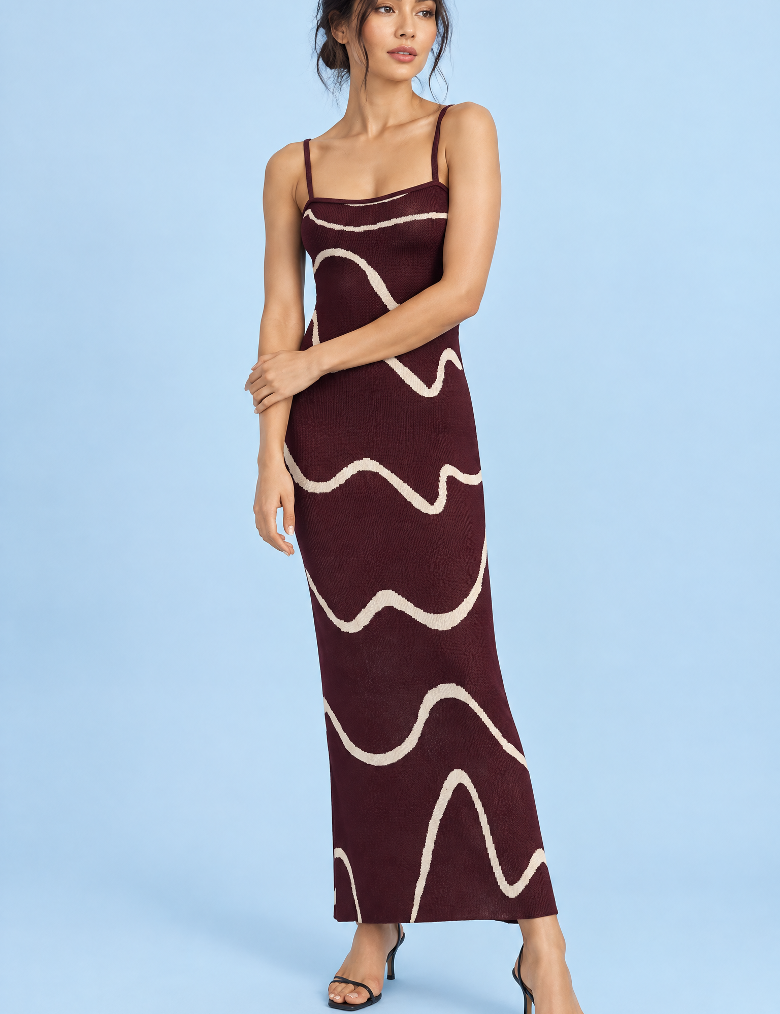 Robe longue rayée dos nu bordeaux | Vue de face | Lounelle Paris