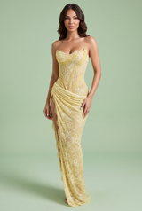 Ruched Lace Dress Pale Yellow