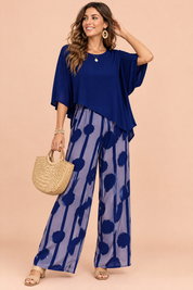 Ensemble pantalon bleu à pois | Vue de face | Lounelle Paris