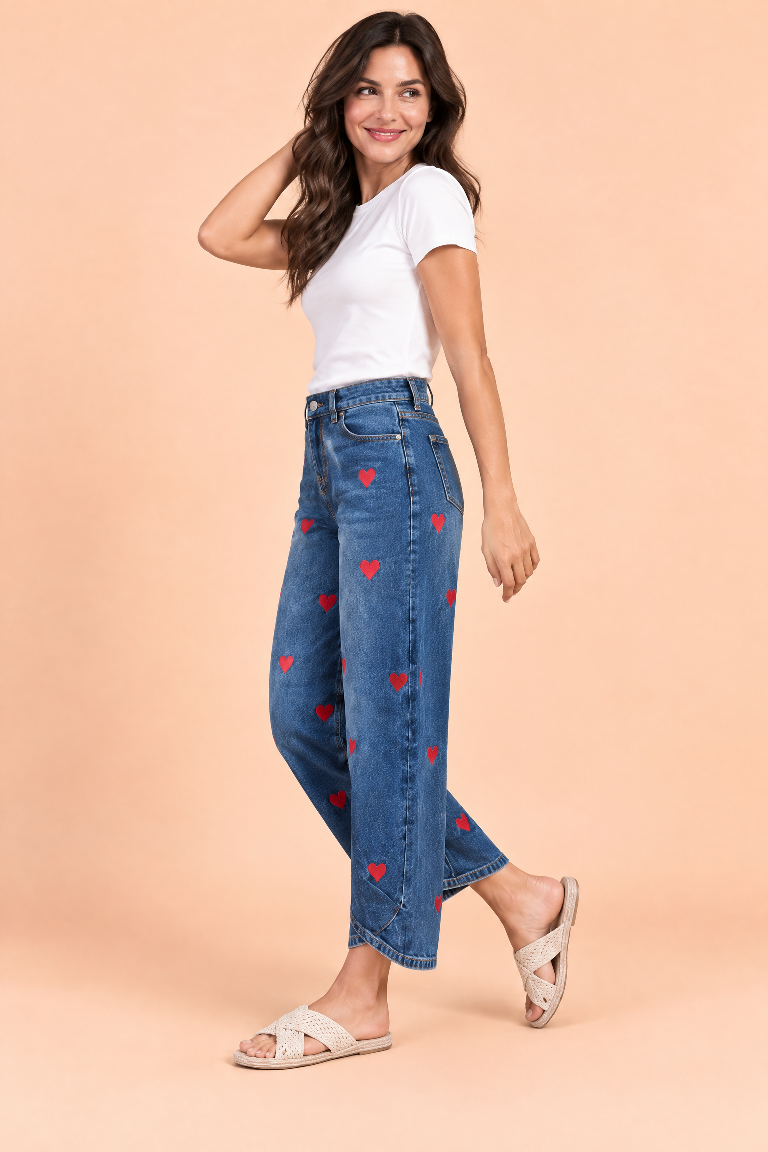 Pantalon bleu à imprimé floral et ourlet fendu | Vue de dos | Lounelle Paris
