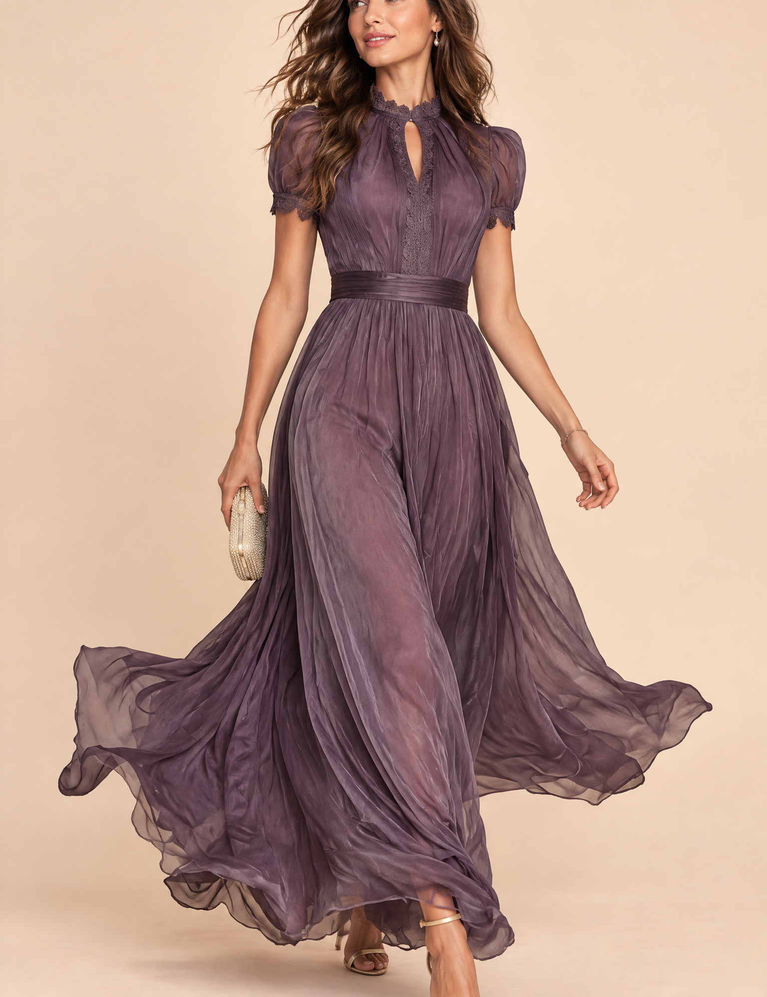 Robe longue plissée mauve | Vue de face | Lounelle Paris