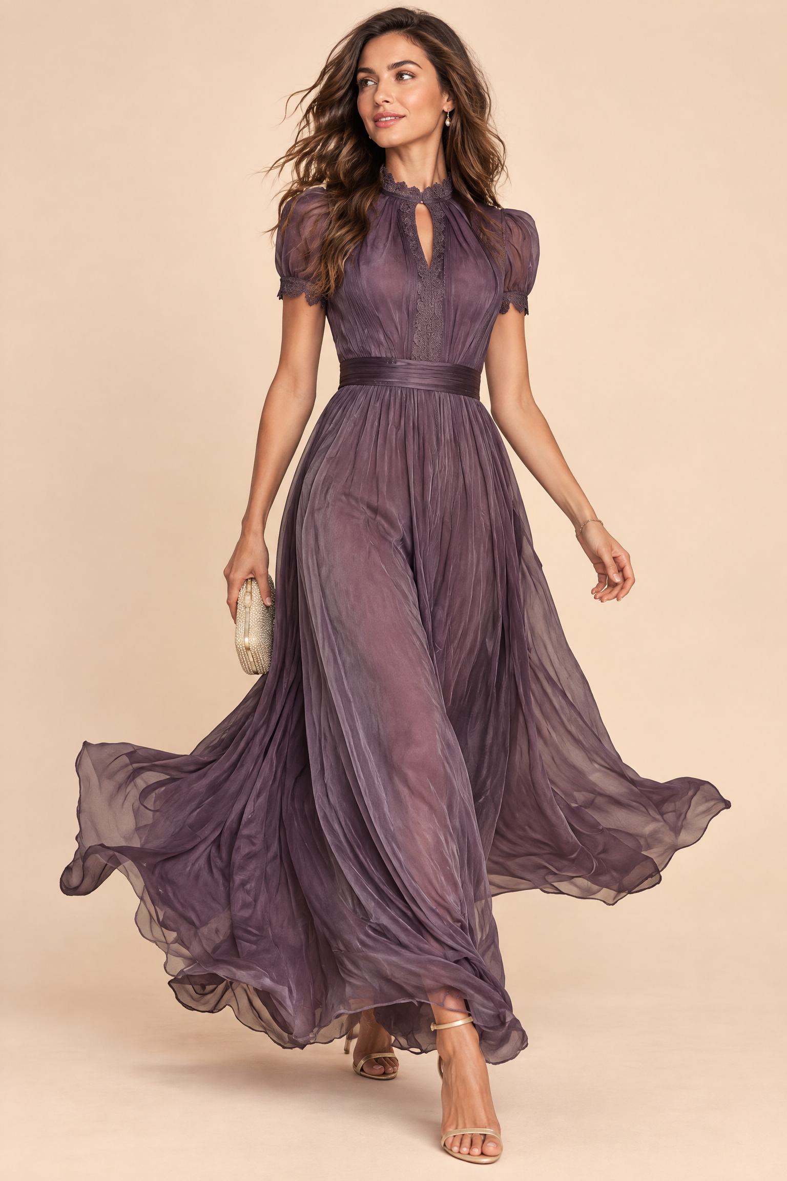 Robe longue plissée mauve | Vue de face | Lounelle Paris