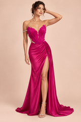 Strapless Ruched Maxi Dress Rose Pink