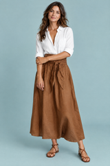 Shirt and Brown Tie-Waist Skirt Set