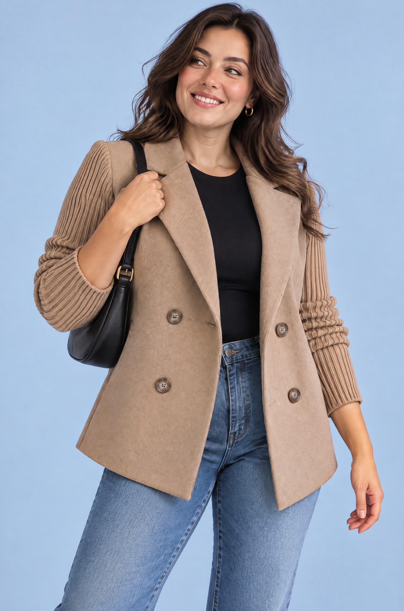 Blazer marron croisé à revers | Porté sur une autre silhouette | Lounelle Paris