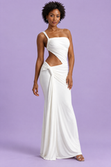 White Asymmetric Maxi Dress With Wrap Skirt