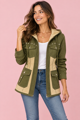 Olive Panelled Hooded Jacket
