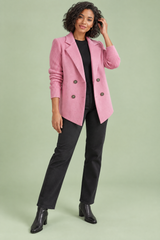 Pink Double-Breasted Lapel Blazer
